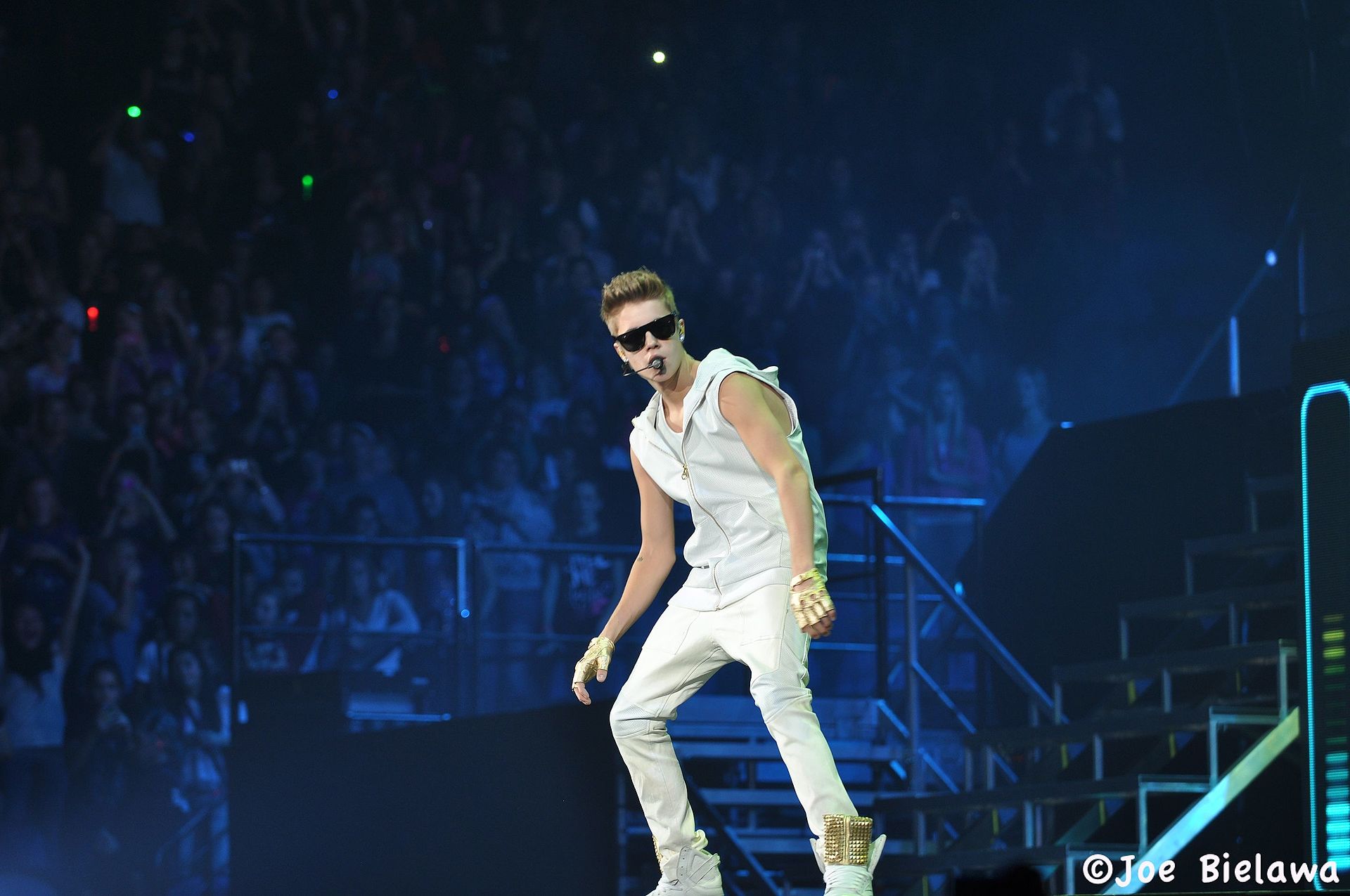 Justin Bieber performing in concert