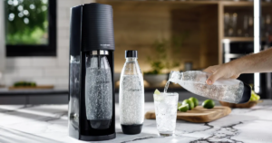 Sodastream machine on a granite countertop given as a sobriety gift
