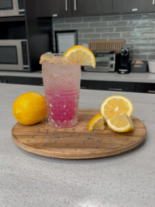 Lemon Lavender Mocktail with fruit. 