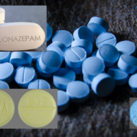 various klonopin pills, white, blue, green