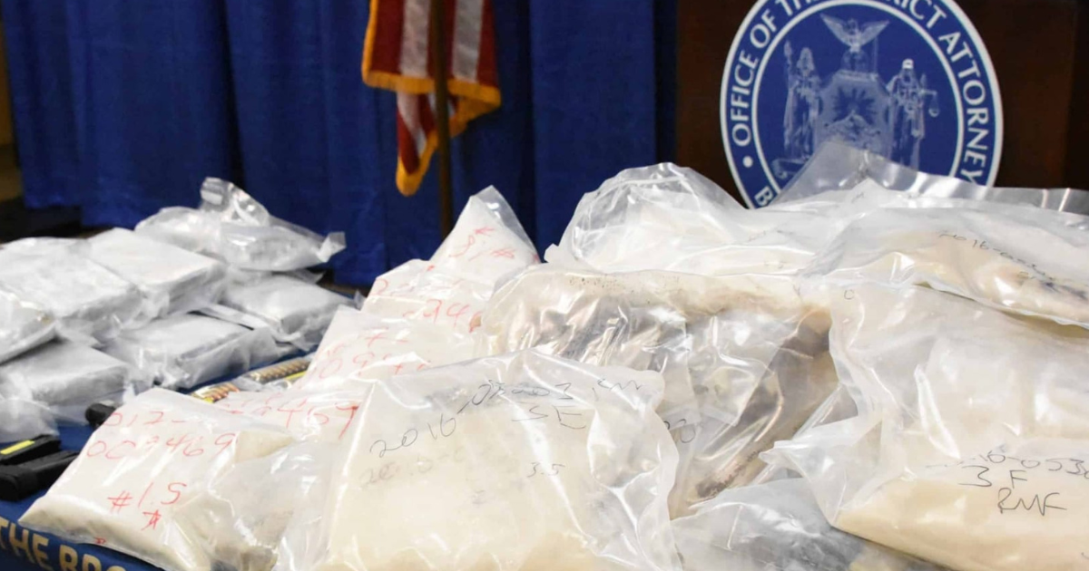 DEA-seized bags of fentanyl-laced drugs at the Bronx District Attorney's office.