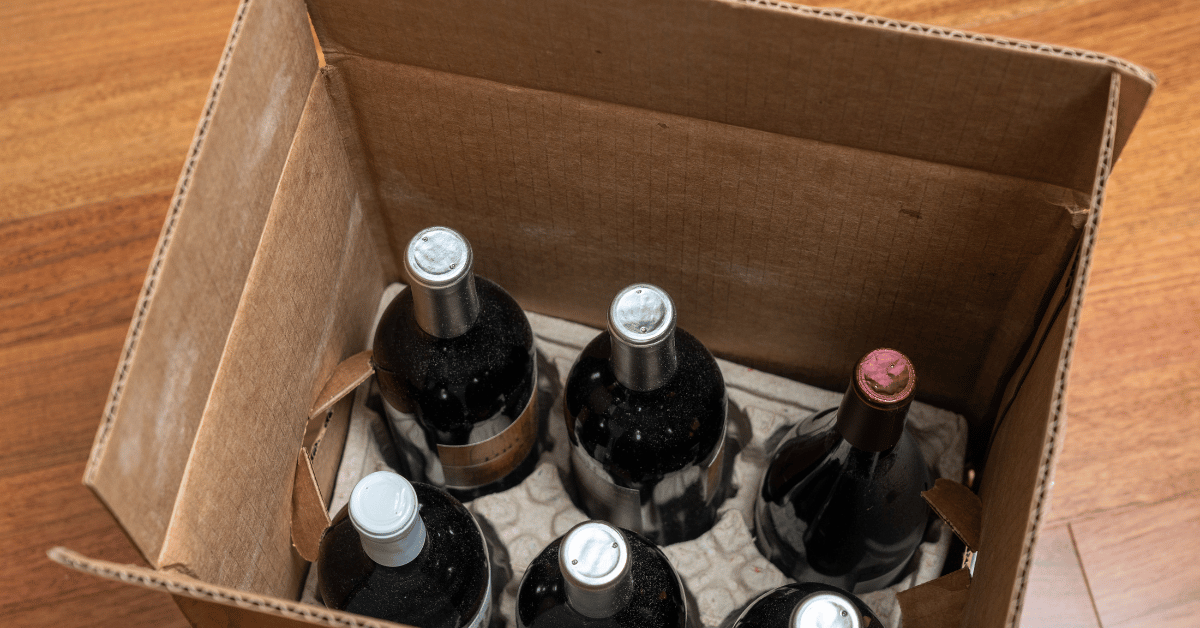 Alcohol delivery box holds beverages delivered to someone's home, possibly illegal.
