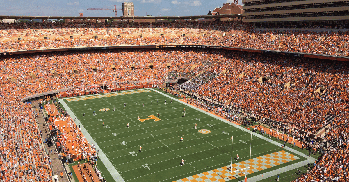 Fans at Neyland Stadium of UT-Knox as a Vols football game is about to begin.