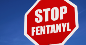 Stop sign says "stop fentanyl," which is what the vaccine is expected to do.