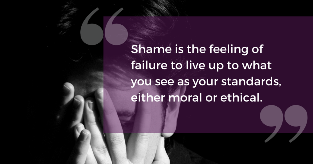 Image with a quote. "Shame is the feeling of failure to live up to what you see as your standards, either moral or ethical."