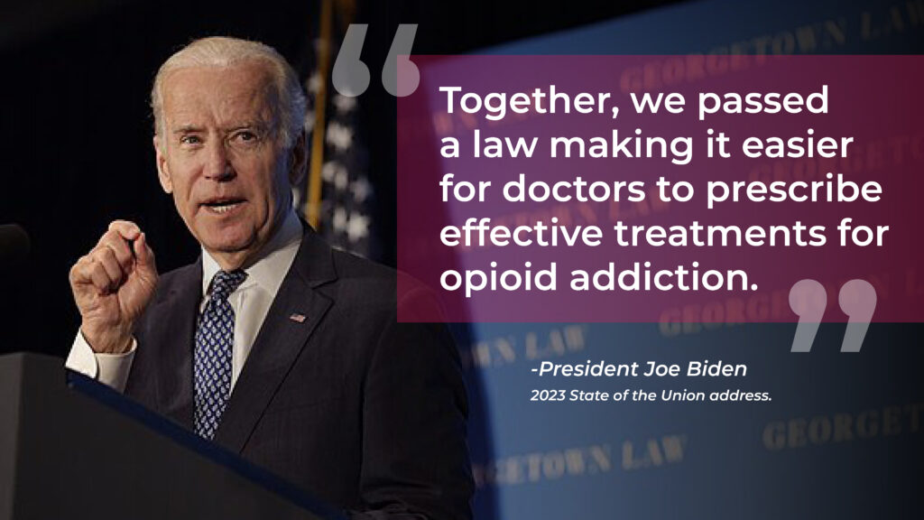 President Joe Biden talks about the mainstreaming addiction treatment act during the 2023 state of the union
