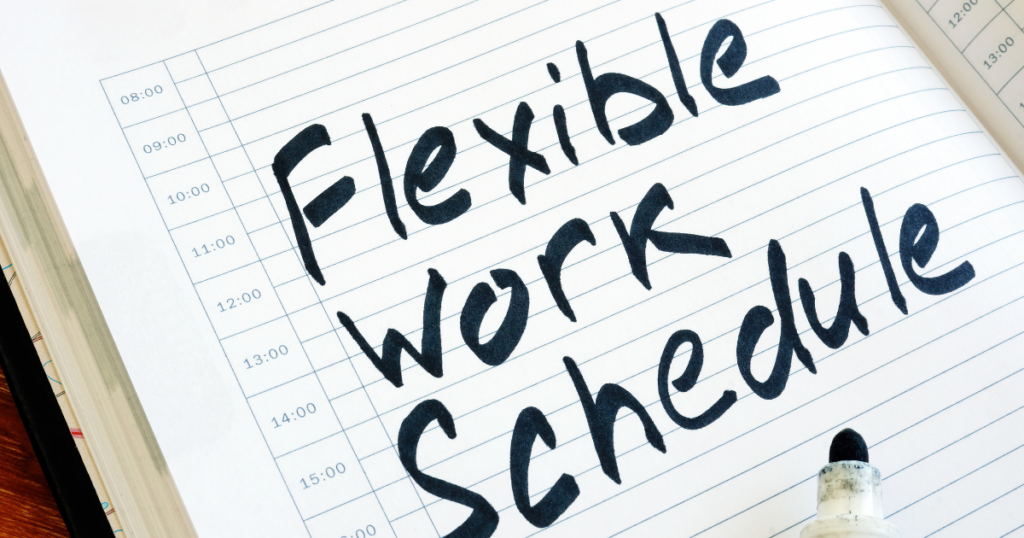 a calendar that says flexible work schedule to show how outpatient rehab works around daily responsibilities