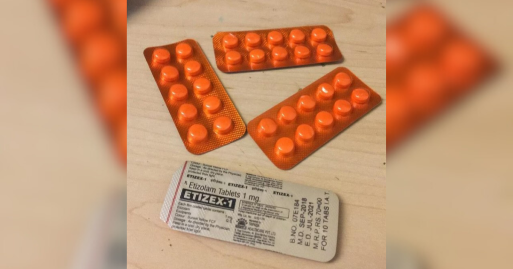 Four sealed blister packs of Etizex or band name etizolam