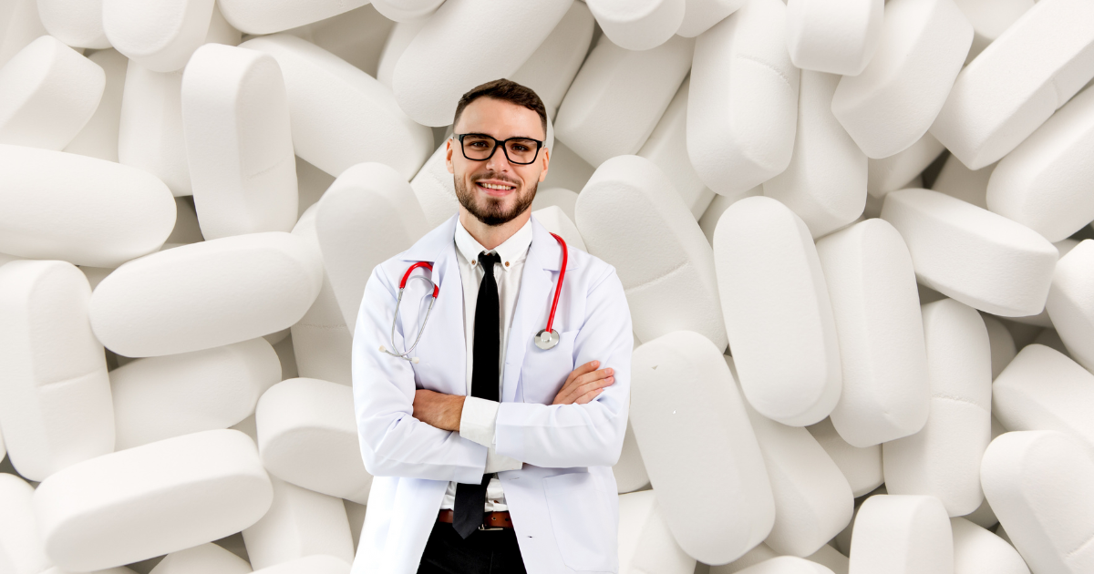 a pharmacist stands in front of m367 prescription pills