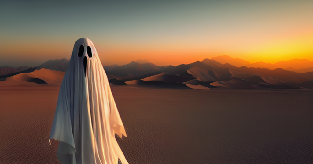 Man in a ghost costume on Halloween during Sober October in Las Vegas